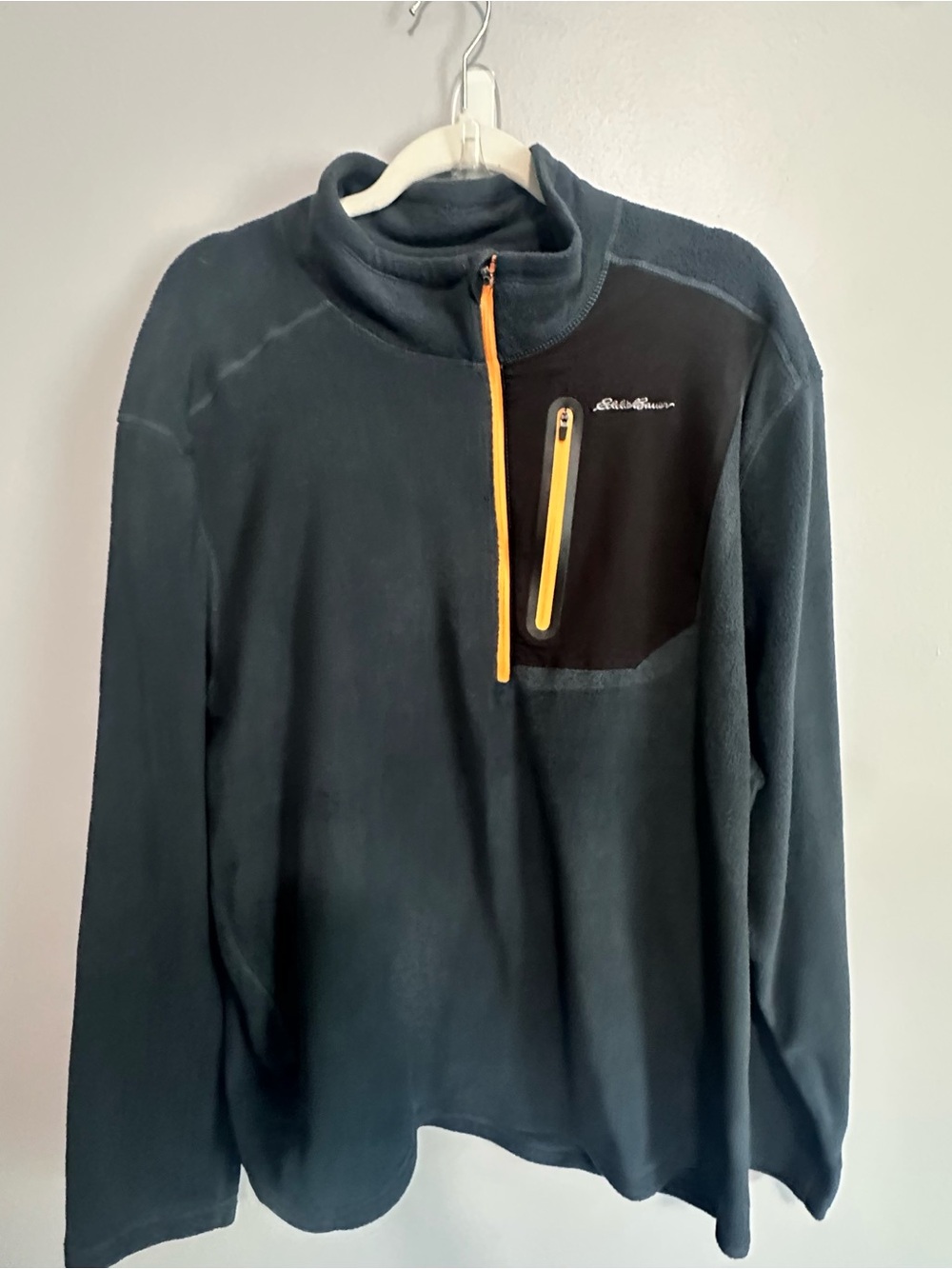 Eddie Bauer Men’s XXL Charcoal Gray Fleece 1/4 Zip Pullover Orange Accents